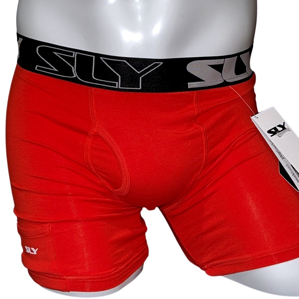 Sly Underwear Playharder Mens Red Boxer Briefs Side Pocket Size S New